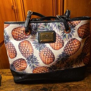 Nicole Miller Pineapple Print Tote Bag - Black Trim